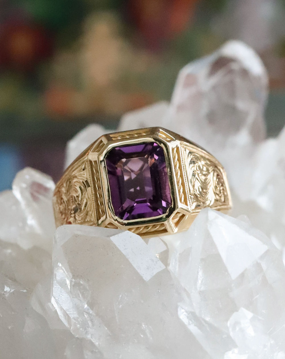Amethyst Engraved Ring
